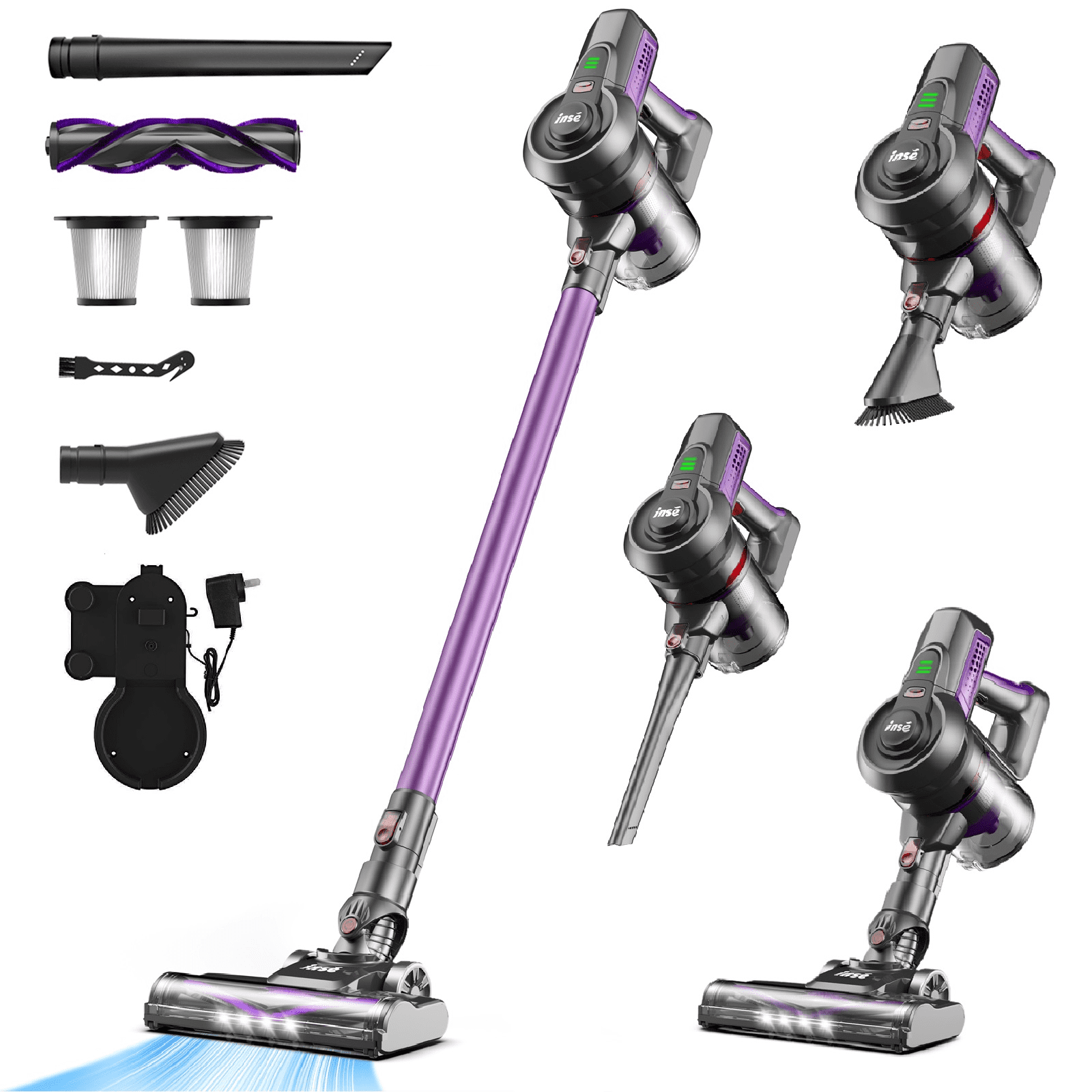 INSE Lightweight Cordless Stick Vacuum Cleaner 25kPa with 45min Runtime for Carpet Floor Pet Hair N520