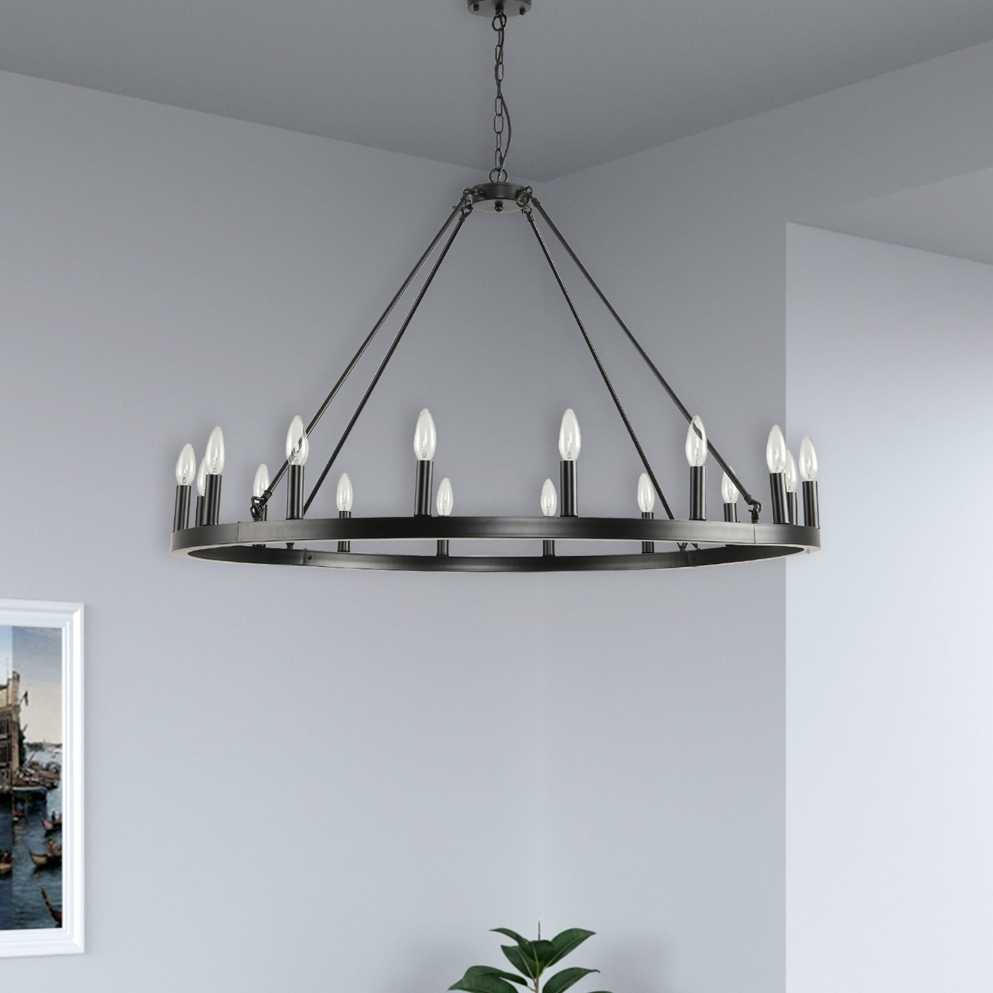 Black Iron 43-Inch 16-Light Wagon Wheel Chandelier
