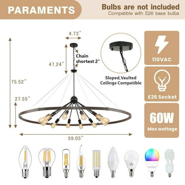 INSEUS Modern Farmhouse Wagon Wheel Chandelier 12-light