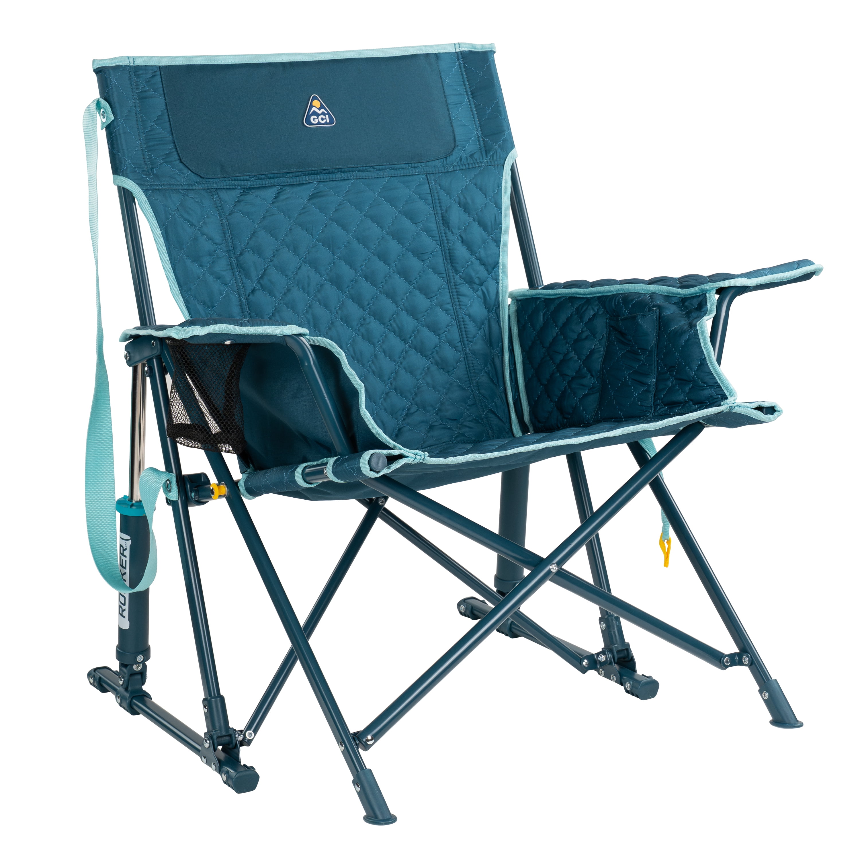 GCI Outdoor Kickback Insulated Rocker Low Profile Rocking Camping Chair with Cup Holder, Teal