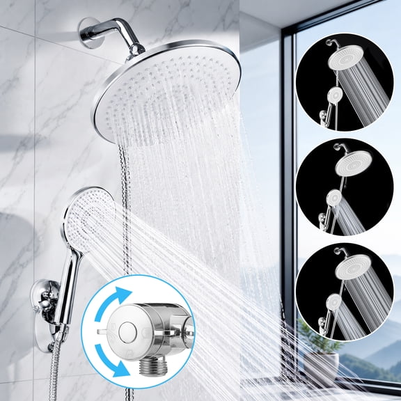 INSMA 9 Inch High Pressure Rainfall Shower Head and Handheld Combo, Luxury Modern Chrome Plated with 60'' Hose Anti-leak with Holder
