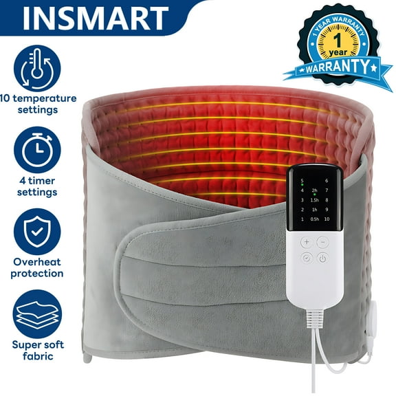 INSMART 10-Temp Heated Waist & Body Wrap, Adjustable Heating Pad with Timers, Machine Washable, Portable Design