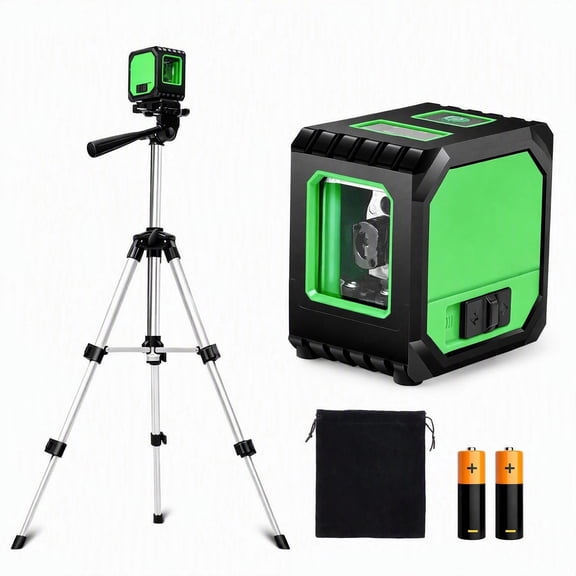 INSMART 100FT Laser Level, Green Cross Line Self Leveling Tool with Adjustable Tripod, Rechargeable Batteries Included