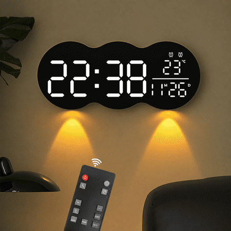 INSMART 11" Digital Wall Clock, Cloud Shape Large Display with Remote Control, Dual Alarm, Temperature, Date, 12/24H & DST for Bedroom Kitchen Office