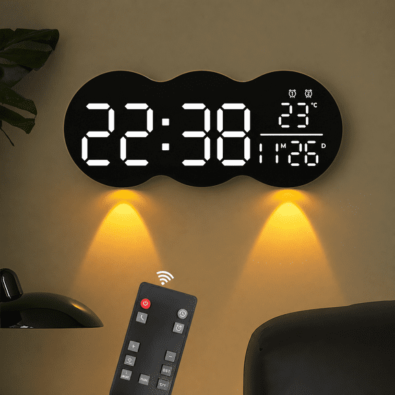 INSMART 11" Digital Wall Clock, Cloud Shape Large Display with Remote Control, Dual Alarm, Temperature, Date, 12/24H & DST for Bedroom Kitchen Office