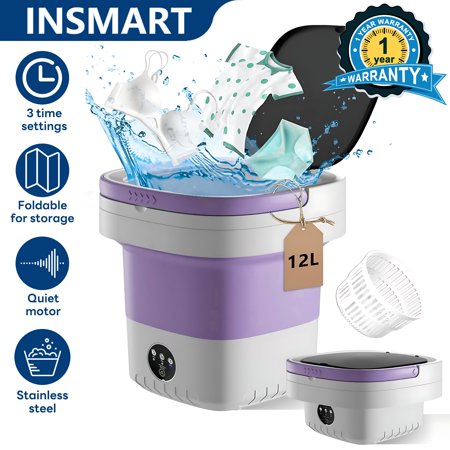 INSMART 12L Mini Portable Washing Machine,Foldable Washer with Spin-Dry Basket for Apartment,RV,Travel,Baby Clothes – Deep Clean,Quiet,Lightweight (Purple)