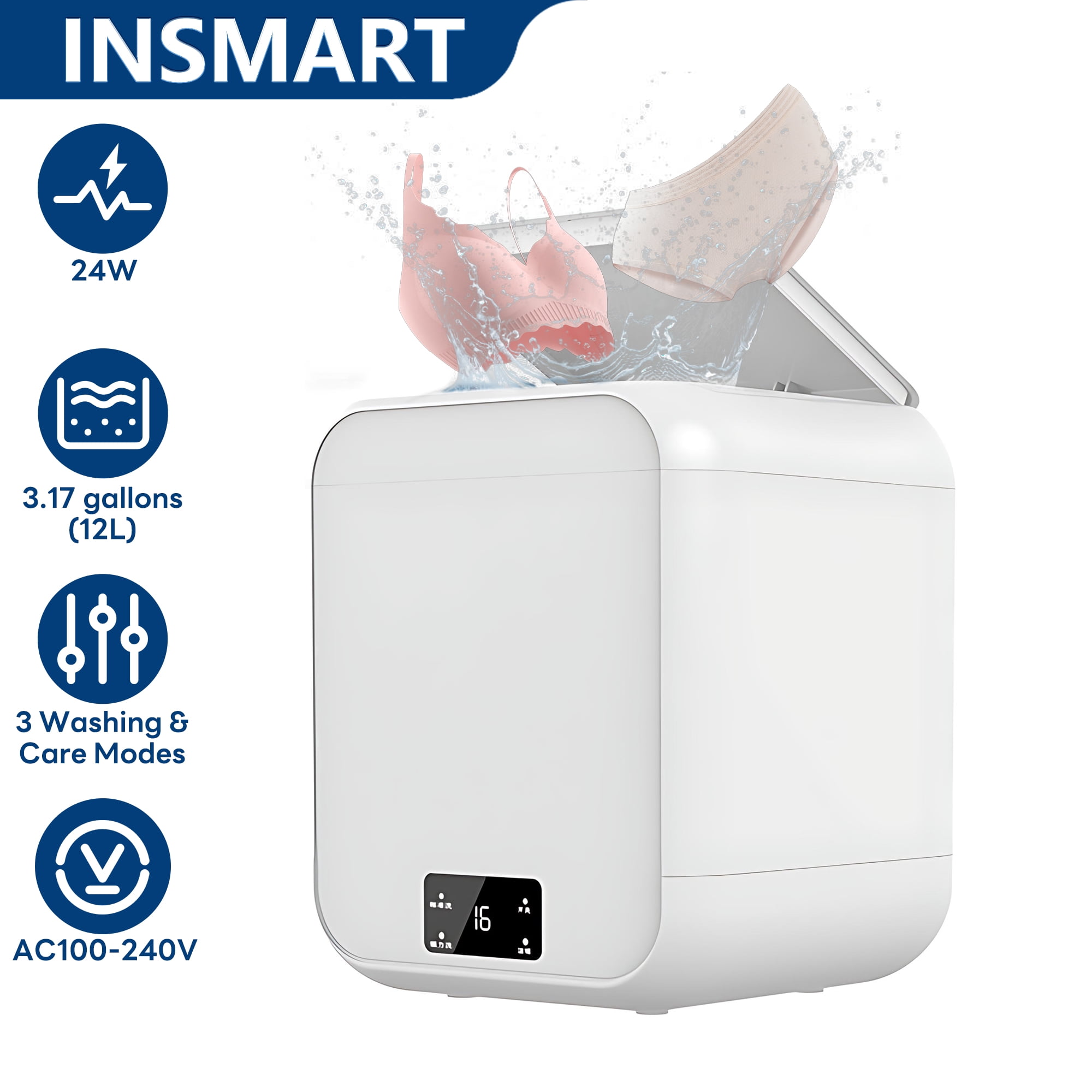INSMART 12L Portable Washing Machine,24W Mini Laundry Machine for Underwear,Socks for Apartment Dorm RV Travel