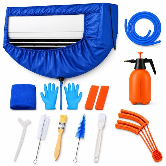 INSMART 13Pcs Mini Split Cleaning Kit with AC Cleaning Cover, 3M Drain Hose, Pressure Sprayer and Cleaning Brushes for Home Air Conditioners