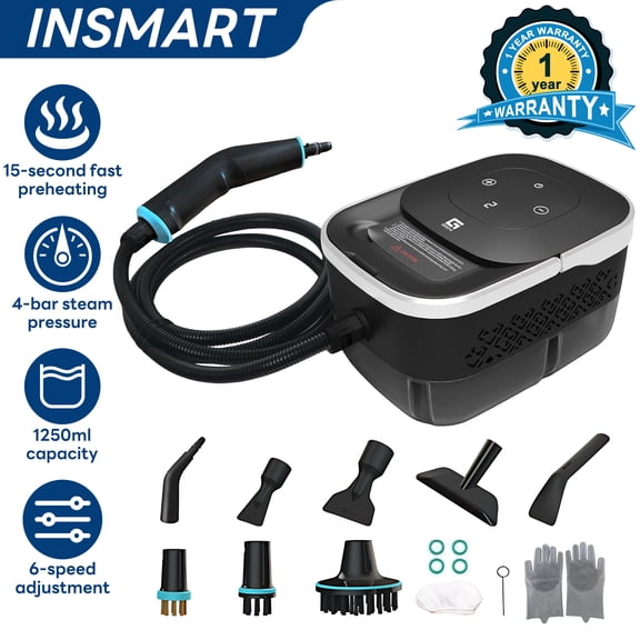 INSMART 2500W High-Pressure Steam Cleaner for Home, 4 Bar Pressure, 6-Level Adjustment, 42oz Water Tank, 15 Cleaning Accessories, Suitable for Automotive, Bathroom, Glass, and Sofa Cleaning