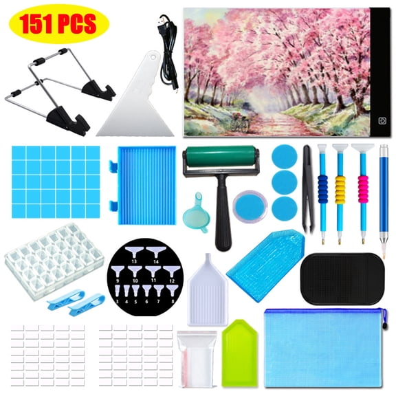 INSMART 151Pcs Diamond Art Kit, Electric Painting Pen, A4 Dimmable 3-Level LED Light Pad, Replacement Tips, Metal Stand & Complete DIY Craft Tools
