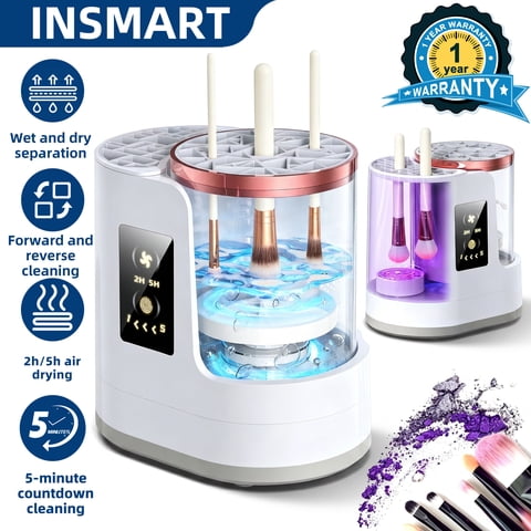 INSMART Makeup Brush Cleaner, 3 IN 1 Makeup Brush Cleaner Machine with Dual-Direction Cleaning, 2H/5H Dryer Timer, Detachable Wash Tank, Touch Control, and 5-Min Quick Wash