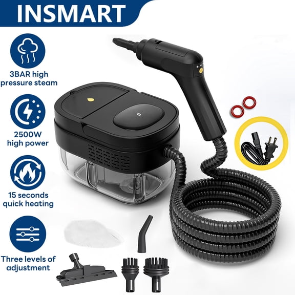 INSMART 2500W Steam Cleaner for Home & Cars,Steamer for Cleaning with 54oz Water Tank,15s Fast Heat-Up,7 Cleaning Attachments for Cleaning Stubborn Stains,Grease,Floors,Couches & Cars,Black