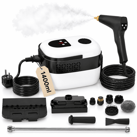 INSMART 2500W Steam Cleaner with Digital Display, 6 Steam Levels, 1400ml Water Tank, 8 Accessories, Double Protection for Home, Kitchen, Bathroom, Car & Tile, White