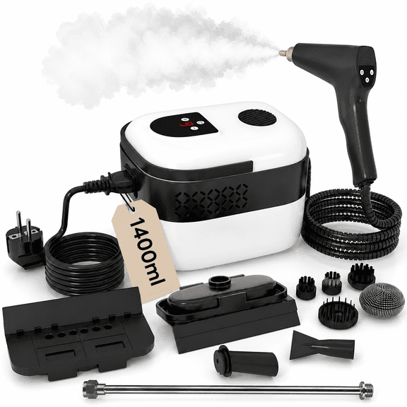 INSMART 2500W High-Pressure Steam Cleaner for Home,Digital Display Steam Cleaner,6 Adjustable Levels,1400ml Tank,Double Power Failure Protection with 8 Accessories for Kitchen Bathroom Car Tile White