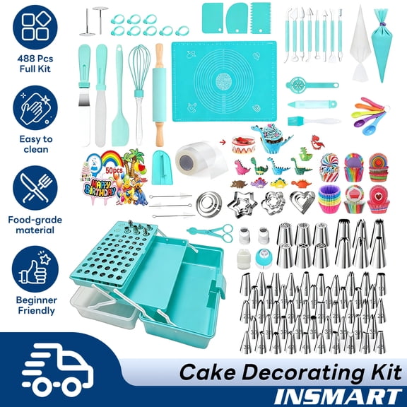 INSMART 488 Pcs Cake Decorating Kit, Baking Supplies Set with Storage Case, 48 Piping Tips, Icing Bags, Frosting Bags, Cake Scrapers, Cake Pans and Tips Set for Beginners
