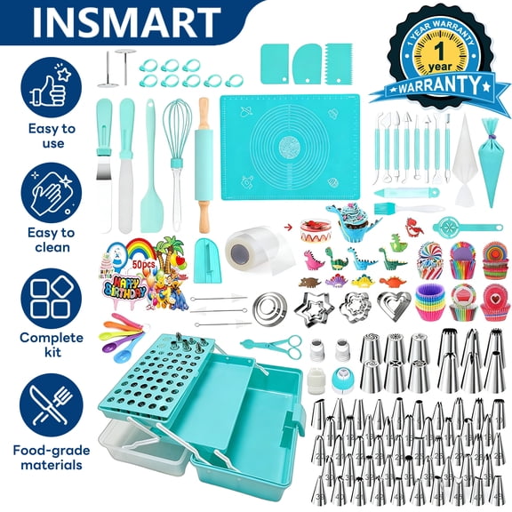 INSMART 488-Piece Cake Decorating Supplies Set, Baking Kit for Beginners with Russian Piping Tips, Dinosaur Cupcake Wrappers & Fondant Tools