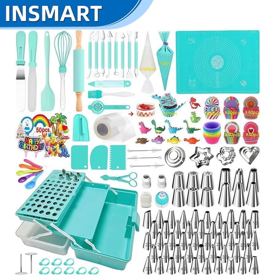 INSMART 488PCS Cake Decorating Supplies Kit, Cake Baking Decorating Tools with Storage Case, Piping Tips Set, Pastry Bags, Icing Spatulas, Fondant/Cookie Cutters, Scrapers and More