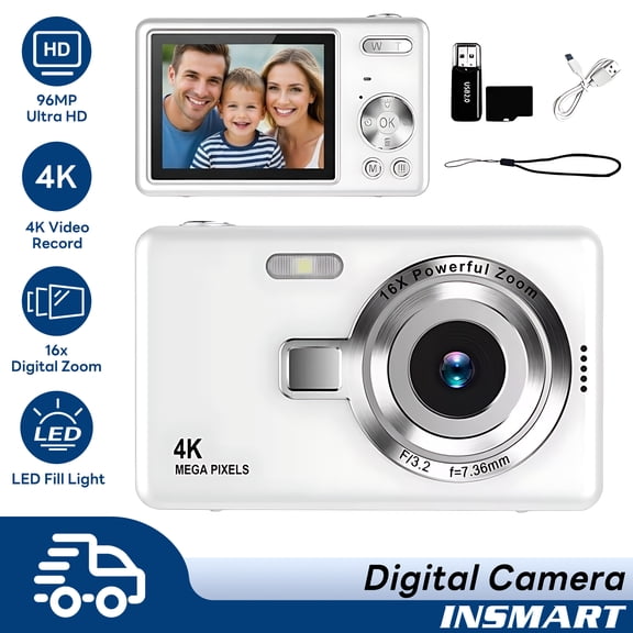 INSMART 4K Digital Camera, Camera for Photography with 64GB SD Card, 16X Zoom, Anti-Shake, Shoot Digital Cameras for Kids Teens Adult Beginner