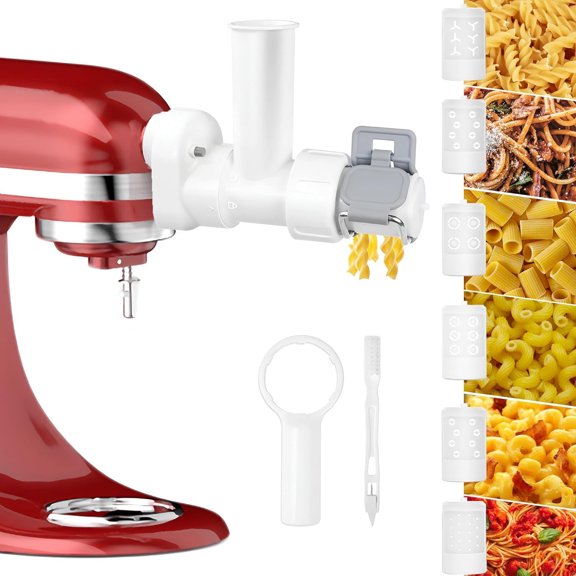 INSMART 6-in-1 Pasta Attachment for Stand Mixer, Pasta Maker Attachment with 6 Shapes Pasta Press Outlet & Cleaning Brush, Dishwasher Safe Homemade Pasta Accessories for Kitchen Aid