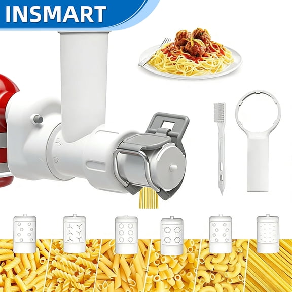INSMART 6-in-1 Pasta Maker Attachments for KitchenAid Stand Mixer, Spaghetti/Fettuccine/Macaroni Pasta Press Dies, 6-Piece Interchangeable Pasta Extruder Accessories for Homemade Pasta