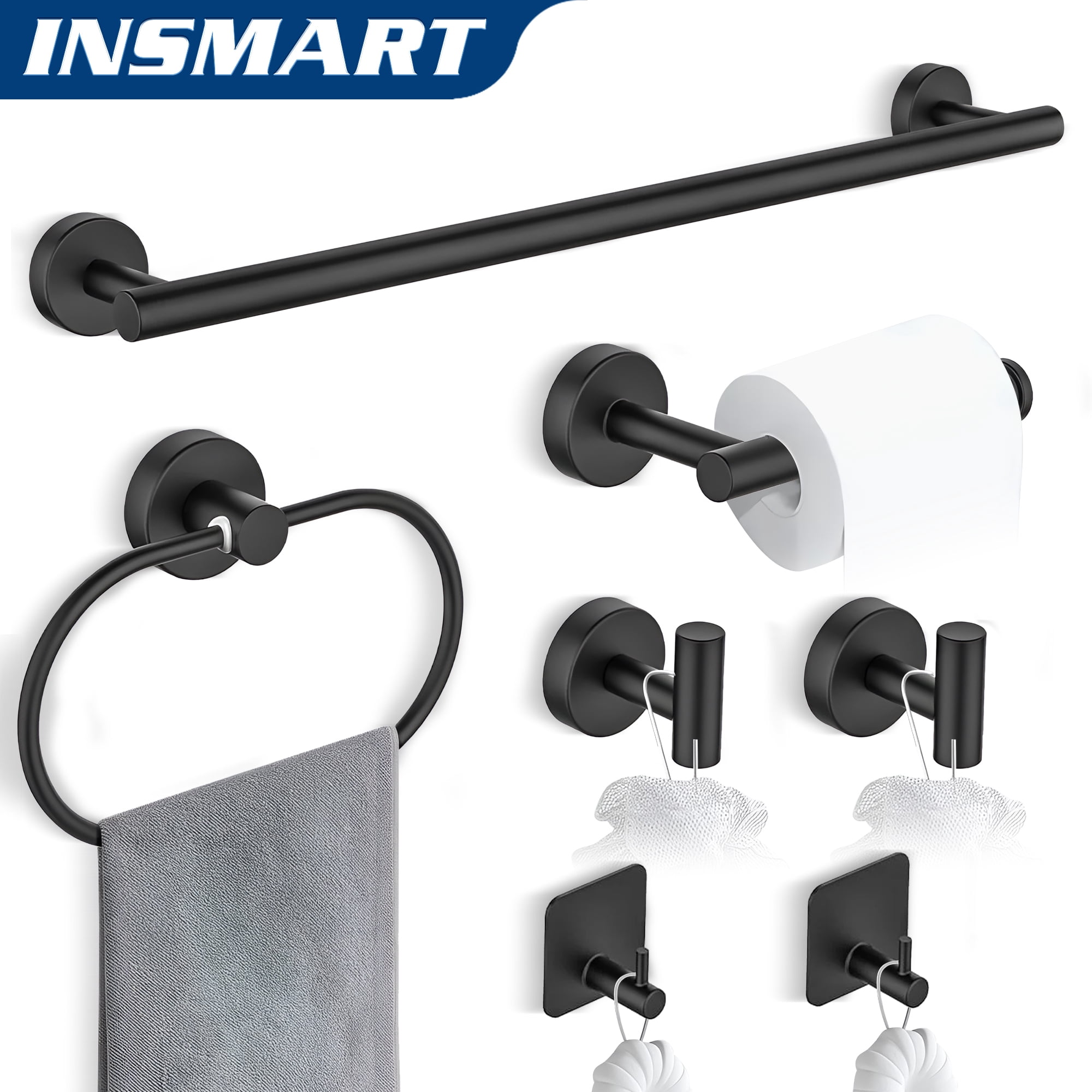 INSMART 7Pcs Bathroom Hardware Set, Stainless Steel Towel Bar Set Includes 24 inch Towel Bar, Towel Hook, Towel Ring Toilet Paper Holder