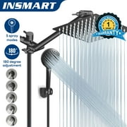 INSMART 8" Rain Shower Head Combo with Handheld Spray,High Pressure 6+1 Settings Shower Head, Adjustable Extension Arm & 60" Hose,Matte Black