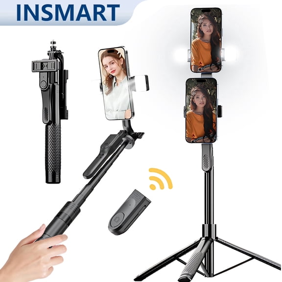 INSMART 85" Extendable Selfie Stick with Tripod Stand and Wireless Remote, Portable Phone Holder with Dual RGB Fill Lights for iPhone Android Vlogging Travel Live Streaming
