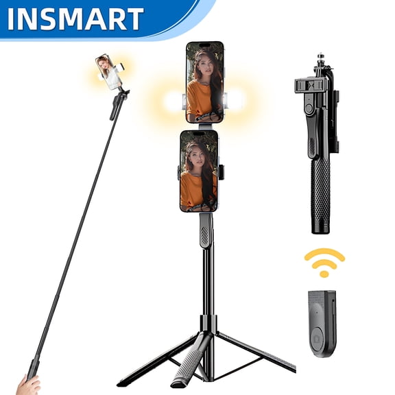 INSMART 85" Phone Tripod, Extendable Selfie Stick with Wireless Remote & Fill Light, Portable Phone Stand, Smartphone & GoPro Mount