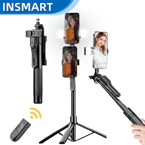 INSMART 85" Phone Tripod, Anti-Shake Extendable Selfie Stick with Wireless Remote & Fill Light, Smartphone & GoPro Mount, Portable Cell Phone Stand for iPhone Android