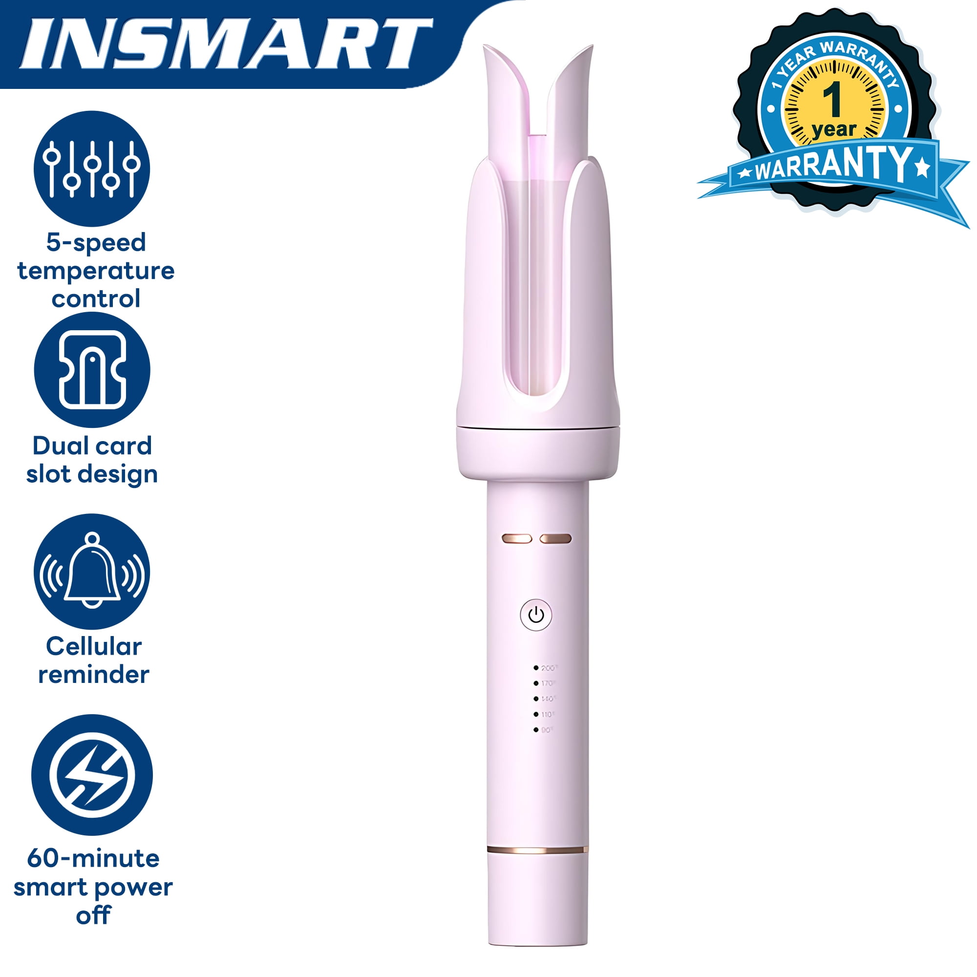 INSMART Automatic Curling Iron with Dual Slots, 5-Temp & Ceramic Coating for Long Hair, 32mm Curl, Fast 30s Heat-Up, Smart Shut-Off, Anti-Scald Design