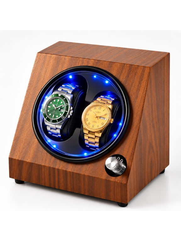Automatic Watch Winder, Double Watch Winder Box with LED Light, 5 Rotation Modes, 10dB Quiet Motor, Gift for Men