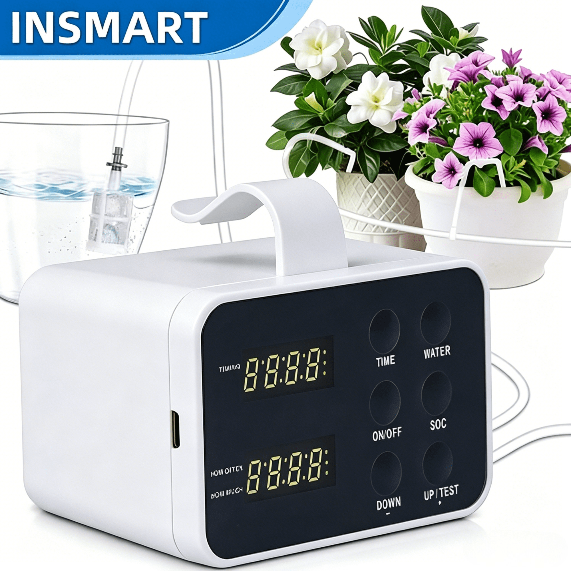 INSMART Automatic Watering System, Indoor Drip Irrigation Kit with Programmable Timer for Potted Plants, LED Display, Anti-Siphon Design, Supports 20 Plants for Home & Balcony
