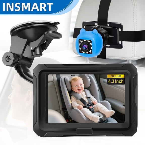 INSMART Baby Car Camera Monitor, 1080P Full HD 4.3" Display Mirror with Auto Night Vision, 150° Wide Angle Adjustable Clear View, Safety Car Seat Facing Baby Seat Mirror