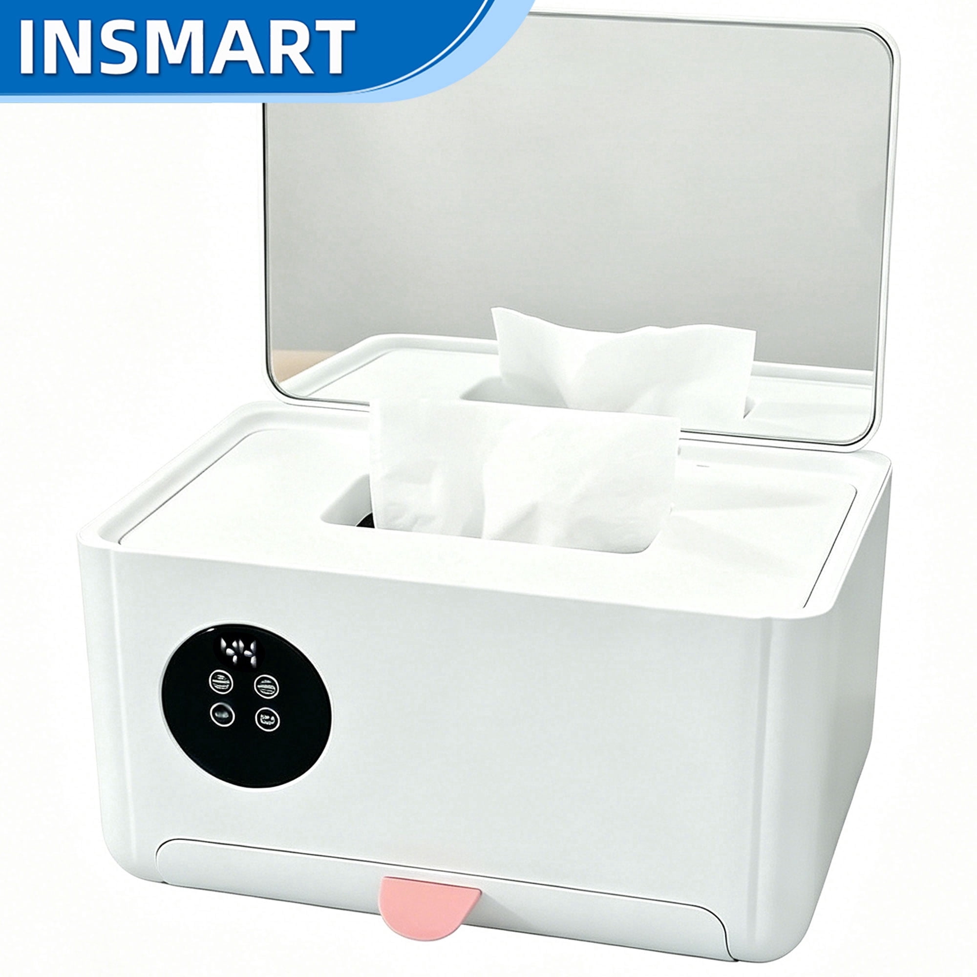 INSMART Baby Wipe Warmer, Baby Wipe Dispenser Box with Spring Design, 4 Modes Temperature, Dual Heating Chambers for Diaper, Facial Mask