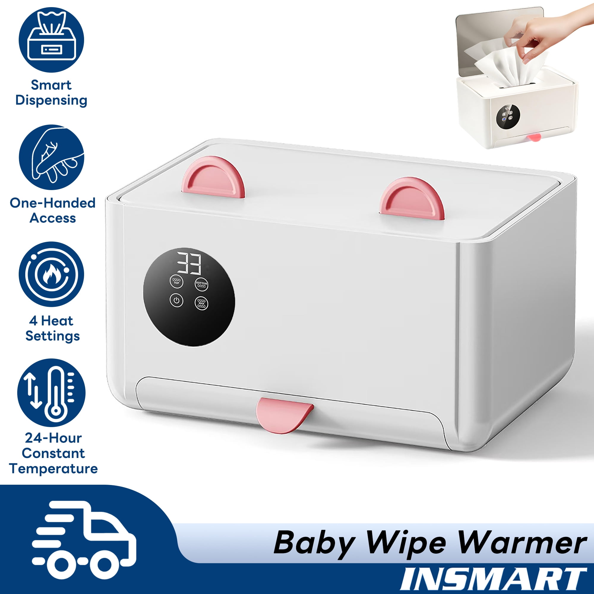 INSMART Baby Wipe Warmer, Large Capacity Wipes Heater with 4 Temperature Control, Built-in Mirror & Mask Warming Compartment, Design for Baby Care & Daily Use