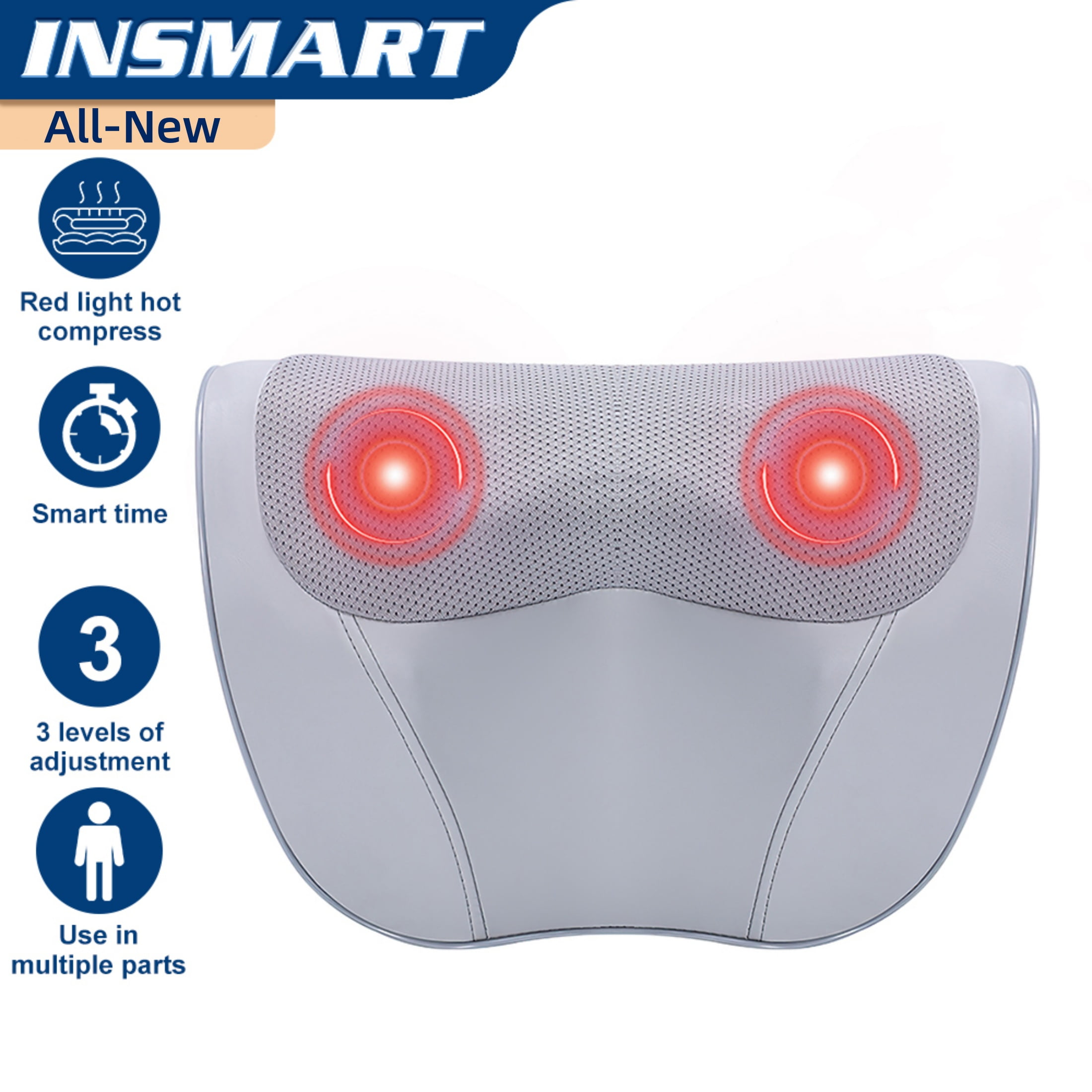 INSMART Back Massager with Heat, Shiatsu Back and Neck Massager with 3D Deep Tissue Kneading for Back Shoulder Legs Arms Body Pain Relief, Massage Pillow at Home Office Car Use(All-New)