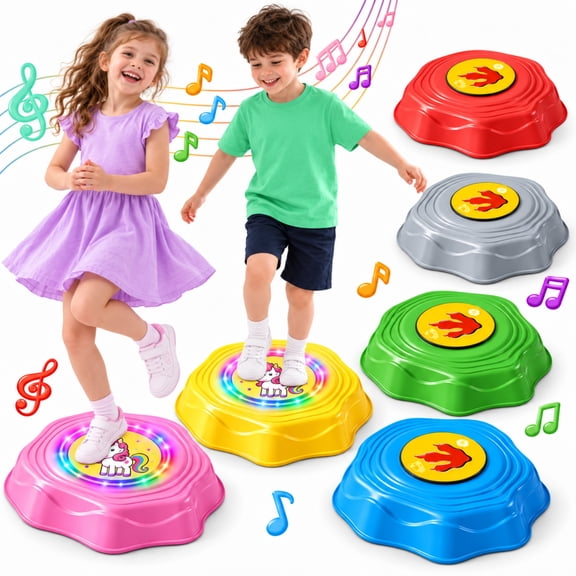 INSMART Balance Stepping Stones for Kids, 6 Pcs Light-Up Musical Sensory Toys with Non-Slip Base for Indoor Active Play