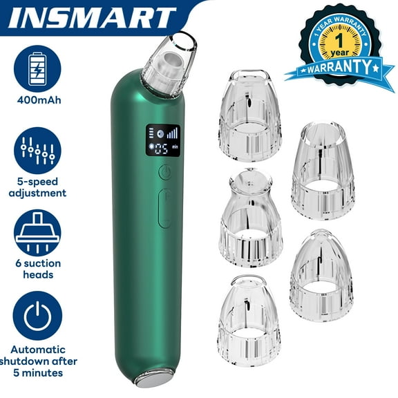 INSMART Blackhead Remover Pore Vacuum with 42°C Thermal Care, LED Light Modes & 6 Probes – USB-Rechargeable Facial Pore Cleansing Tool