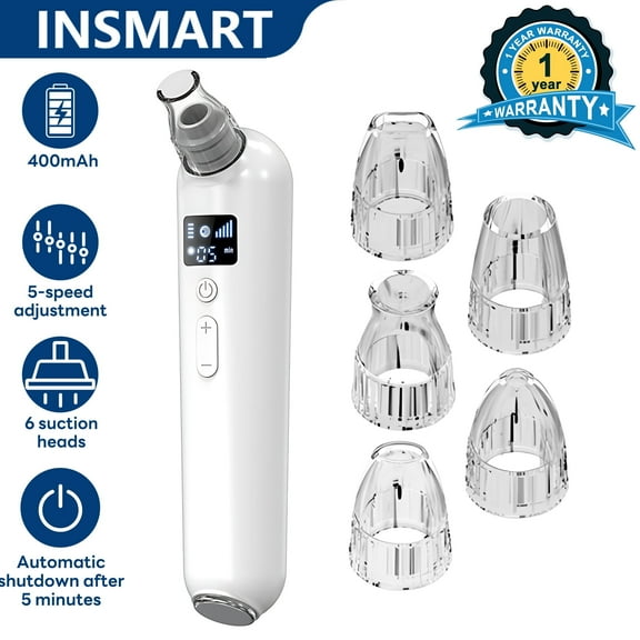 INSMART Blackhead Remover Pore Vacuum with 42°C Thermal Care, LED Light Modes & 6 Probes – USB-Rechargeable Facial Pore Cleansing Tool