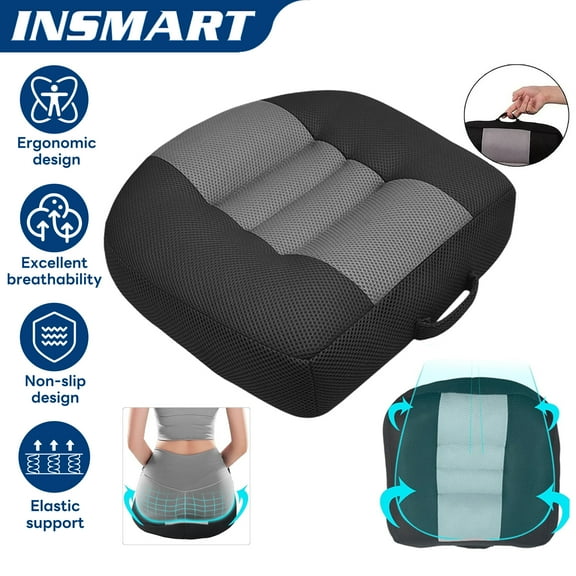 INSMART Car Booster Seat Cushion for Car,Office,Home Chair - Thickened Height Increasing Anti-Slip Mat/Seat Pad, Breathable Mesh Memory Foam Design,Black-Gray - Perfect for Adults and Teens