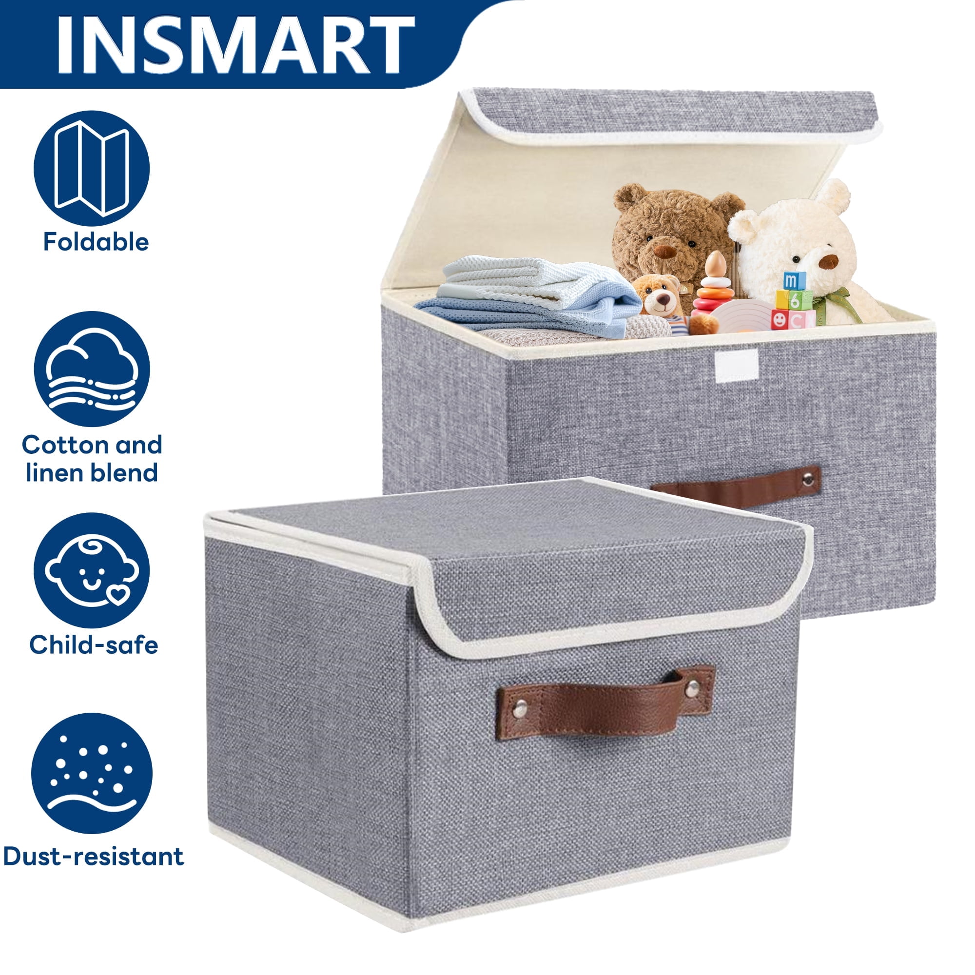 INSMART Cube Storage Bins,Collapsible Fabric Storage Cubes with Lids,2 Pack Large Toys Organizer,Foldable Storage Cubes for Home,Office,Closet,Clothes