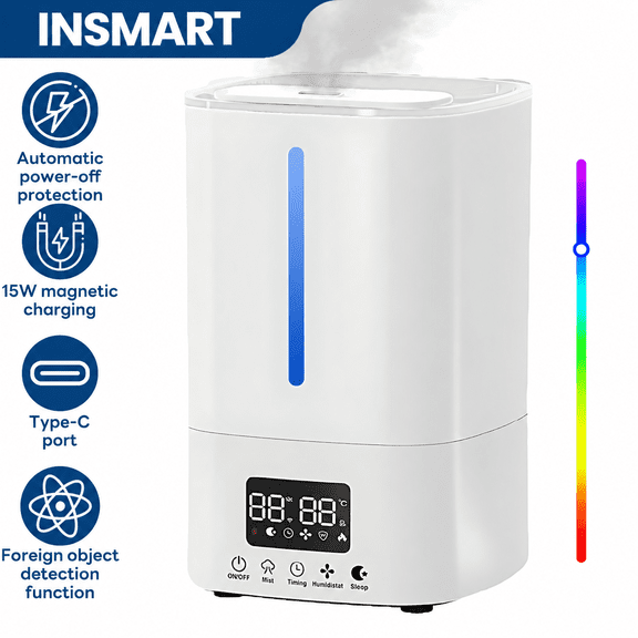 INSMART Cool & Warm Mist Humidifier for Bedroom,Top Fill 5L Smart Supersized Humidifier with Remote,Support App Connectivity,1-12h Timed,3-Speed Adjustment for Home Office Nursery