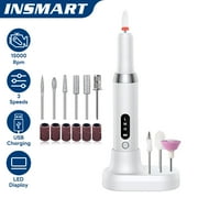 INSMART Cordless Electric Nail Drill Kit – 15000 RPM Rechargeable Electric Nail File for Manicure with 3 Speeds, LED Display, Dual Charging, 12 Bits, 6 Sanding Bands & Base