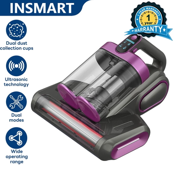 INSMART Cordless Mattress Vacuum Cleaner, 18000Pa Strong Suction, 18000/Min Beating, Dual Dust Cup, UV & Ultrasonic for Bed Sofa