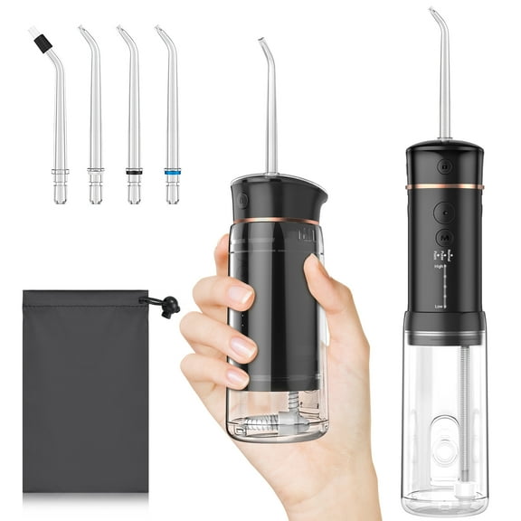INSMART Cordless Water Flosser, Portable Water Pick for Teeth Cleaning, Telescopic Water Tank for Braces Care Travel and Home Use,(Black)
