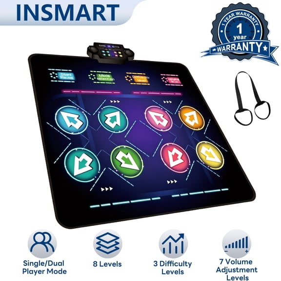 INSMART Dance Mat,Wireless Musical Electronic Dance Pad for Kids & Adults,Dancing Music, Challenge Game,Free Mode, LED Lights, Christmas Birthday Gift for Kids Girls Boys 3-12 Year Old