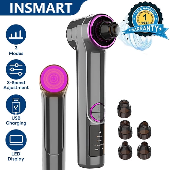 INSMART Electric Blackhead Remover - Pore Vacuum Cleaner with Heating Mode, 3 Suction Levels & 5 Attachments, Facial Comedone Extractor Kit for Deep Cleansing