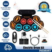INSMART Electric Drum Set, 9-Pad Roll-Up Electronic Drum Kit with Dual Speakers / Headset Jack / Drumsticks / Foot Pedals,Roll-up Drum Practice Pad for Beginners Birthday Gift