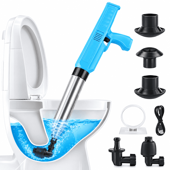 INSMART Electric Air Drain Blaster, 45W Motor, 8BAR Max, 4 Attachments, Rechargeable Drain Cleaner with Pressure Gauge for Household Pipe Clogs