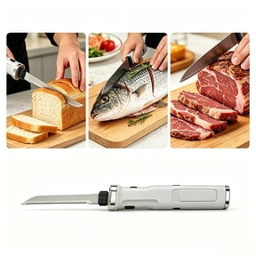 INSMART Electric Knife Rechargeable, Cordless Electric Carving Knife with 2 Blades & Fork, Ergonomic Design Electric Bread Knife for Meat, Turkey, Foam Crafts